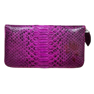 Genuine Python Snake Skin Women Long Wallet Pink Maroon
