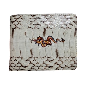 Bifold Grey Cobra Snake Wallet Men's Bifold Exotic Handmade Wallet Dragon Mark