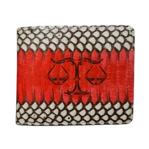 Genuine Grey Cobra Snake Skin Libra Mark Men's Wallet Bifold Exotic Handmade Red Lines