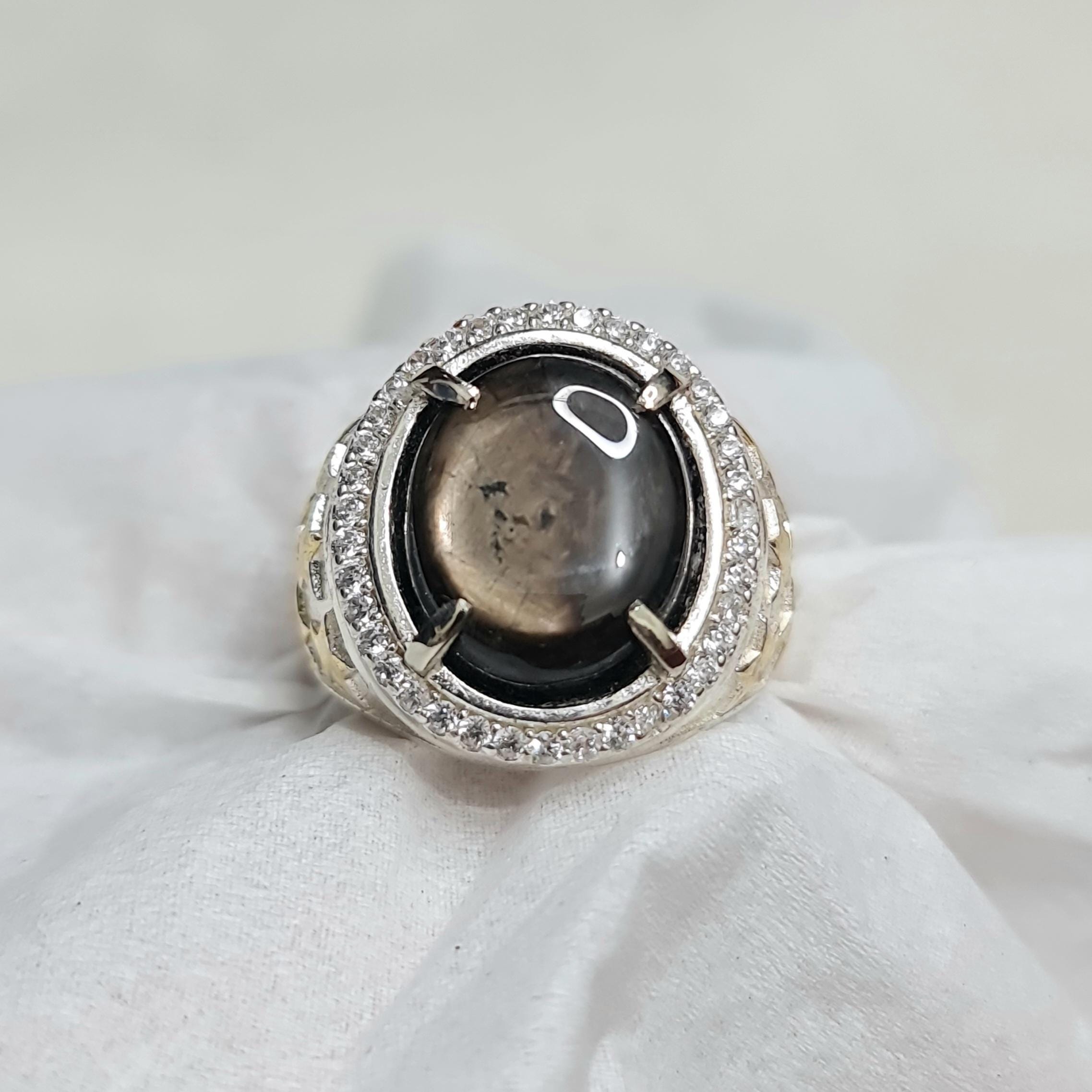 Bague Saphir étoile Noire En Argent 925 Fait Main Pour Homme - Taille Ajustable - Neuf Sans étiquettes