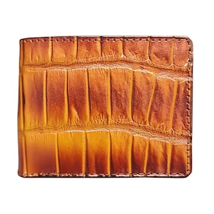 Yellow Rose Gold Alligator Genuine Horn Leather Skin Men's Wallet, Handmade Leather Wallet For Men, Personalized Leather Wallet