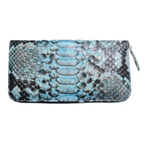 Genuine Python Snake Skin Women Long Wallet Turquoise Green Color