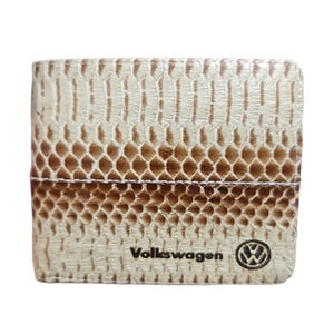 Portafoglio da uomo in autentico serpente Cobra grigio, con marchio Volkswagen, a due ante, fatto a mano