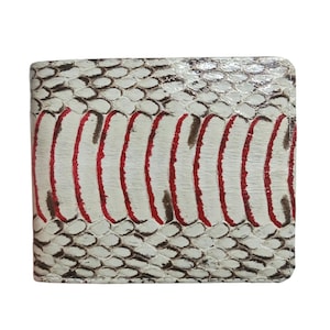 Genuine Grey Cobra Snake Skin Men's Wallet Bifold Exotic Handmade Red Lines