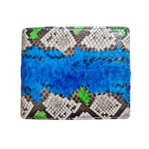 Echte slangenportemonnee-skin Phyton Sanca-portemonnee heren Blue Green Lines Bifold-portemonnee