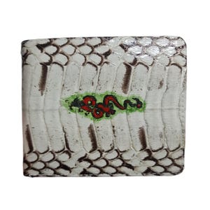Genuine Grey Cobra Snake Skin Men's Wallet Bifold Exotic Handmade Dragon Mark
