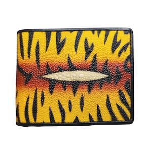 Herren Brieftasche Bestes Geschenk für Mann Echte Echte Rochenhaut mit Tigermalerei Motiv Gelb Schwarz Streifen