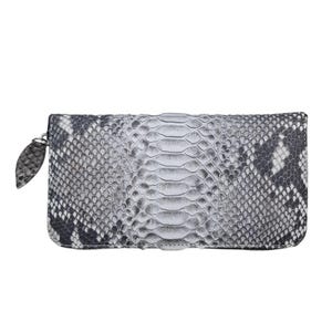 Genuine Python Snake Skin Women's Wallet - Handmade Grey Clutch