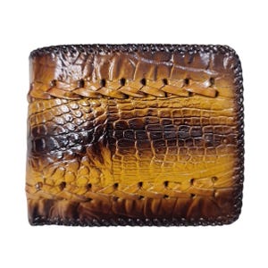 Handmade Khaki Brown Ostrich Feet Golden Nail Skin Leather Men's Wallet