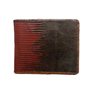 Genuine Monitor Lizard Combi Snake Skin Men's Wallet Bifold Brown Red