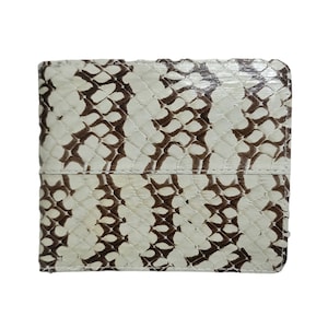 Cartera de piel de serpiente cobra gris auténtica para hombre, plegable, exótica, hecha a mano