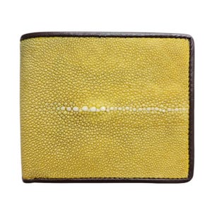 Cartera plegable para hombre de piel de raya auténtica en color amarillo crema