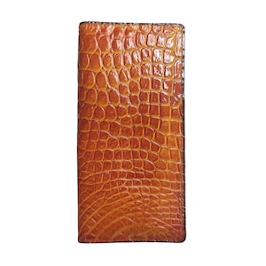 Brown Alligator Genuine Horn Leather Skin Long Wallet, Handmade Leather Unisex Wallet Personalized Leather Wallet