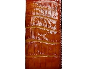 Handmade Brown Alligator Leather Long Wallet, Knit Corner