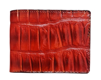 Handmade Orange Alligator Leather Wallet, Men's Bifold