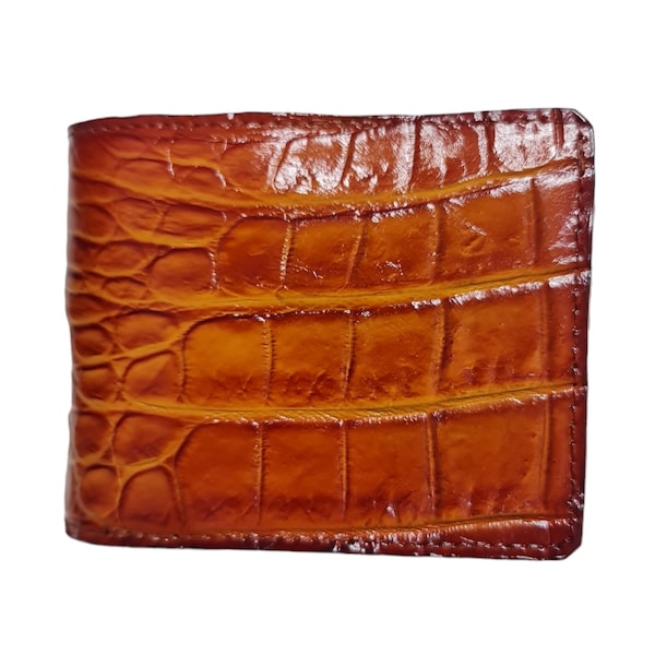 Brown Alligator Genuine Horn Leather Skin Men's Wallet, Handmade Leather Wallet For Men, Personalized Leather Wallet