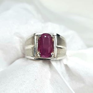 Anillo de plata con rubí sin tratar de 2,75 quilates, hecho a mano para hombre.