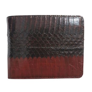 Carteira masculina dobrável genuína de pele de cobra marrom escuro café