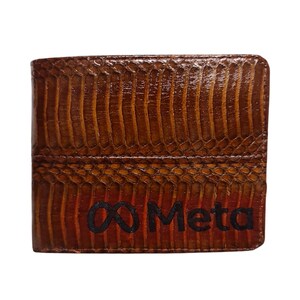 Cartera de serpiente Cobra marrón genuina, plegable, con la marca Facebook, hecha a mano, para hombre.