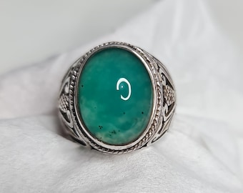 Indonesian Chrysocolla In Chalcedony / Bacan Mens Ring Silver Mens Ring
