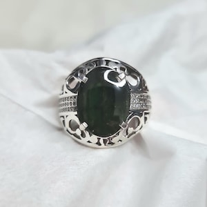 Natural 9.35 CT Tanzania Sapphire Silver 925 Mens Ring, Oval Bufftop Fancy color Sapphire Jewelry, Gift for Him