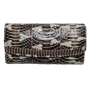 Genuine Gold Ringed Cat snake Skin Women Long Wallet Handmade Purse Best Luxury Gift