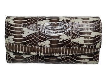 Genuine Gold Ringed Cat snake Skin Women Long Wallet Handmade Purse Best Luxury Gift