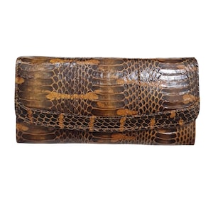 Genuine Gold Ringed Cat Snake Skin Long Wallet – Handmade Purse