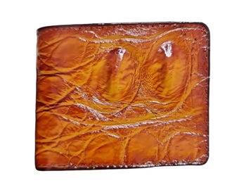 Handmade Alligator Leather Men's Wallet, Bifold Brown Wallet