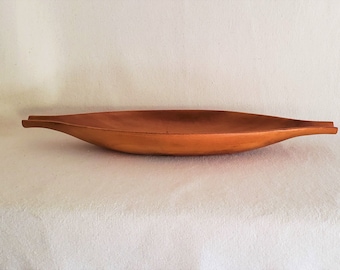 Handcarved Monkeypad Bowl By Munsayac's of The Philippines, Mid Century Oblong Shape, 20 Inches By 6 Inches, Vintage From 1950s-60s