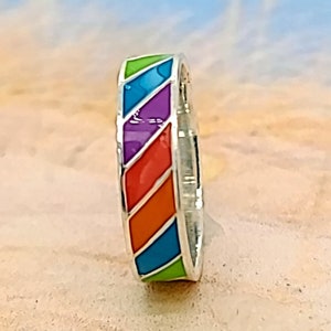 Sterling Silver Rainbow Ring: Colorful Pride Band, Midi/Pinky Ring