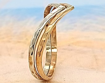Chevron rings - Chevron thumb ring -Women's thumb ring -   Mixed metal thumb ring - Midi ring - Thumb jewelry