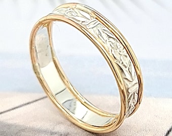 Thumb RingsFloral Sterling Silver Thumb Ring with 14k Gold Fill Bands