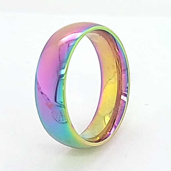 Rainbow band ring, Stainless Steel ring,  multi color ring, pride ring, Gift for her, Gift for him, Statement Ring, Knuckle ring, Midi ring