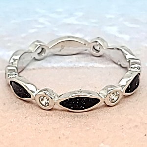 Sterling Silver Onyx Toe Ring: CZ Accent, Rhodium Plated