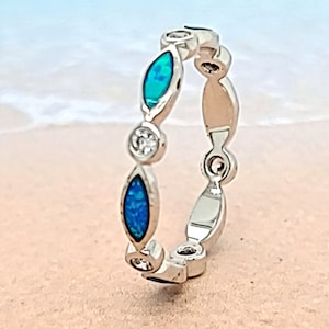 Blue Opal Sterling Silver Toe Ring: CZ Accent Ring