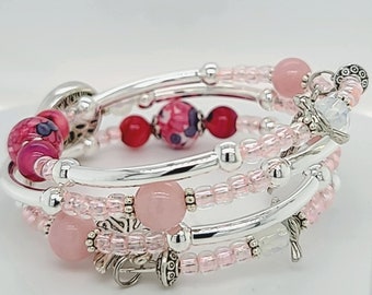 Wire Bracelet, Memory wire bracelet, Women's memory wire bracelet, Wrap around bracelet, Gemstone bracelet,Pink Bracelet, Birthday gift