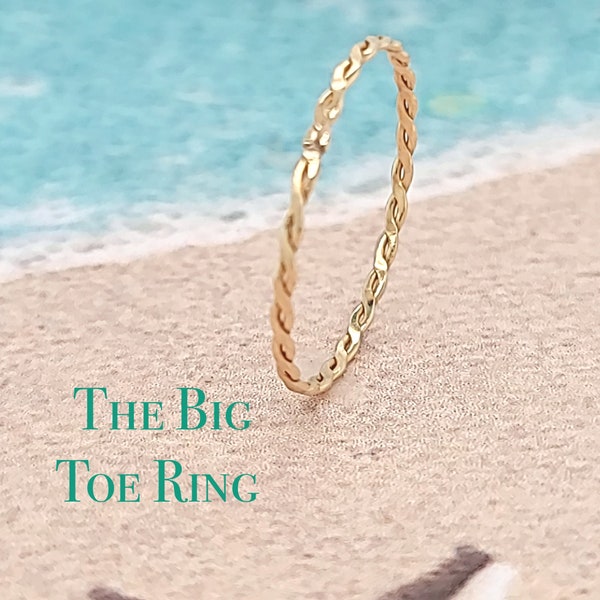 Thin Braided Big Toe Ring, Big Toe Ring, Big Toe Jewelry,  Gold Big Toe Ring, Sterling Silver big toe ring, Women's big toe ring, Gift