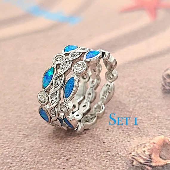Opal Rings/ Toe Rings/stacking Rings/ 3 Ring Set/ Midi Ring/ - Etsy