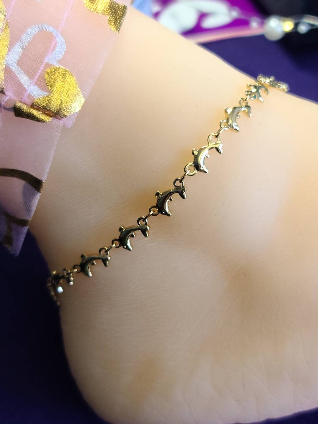Gold Dolphins Anklet, Anklets, Dolphins, Gold Anklet, Women's Anklets