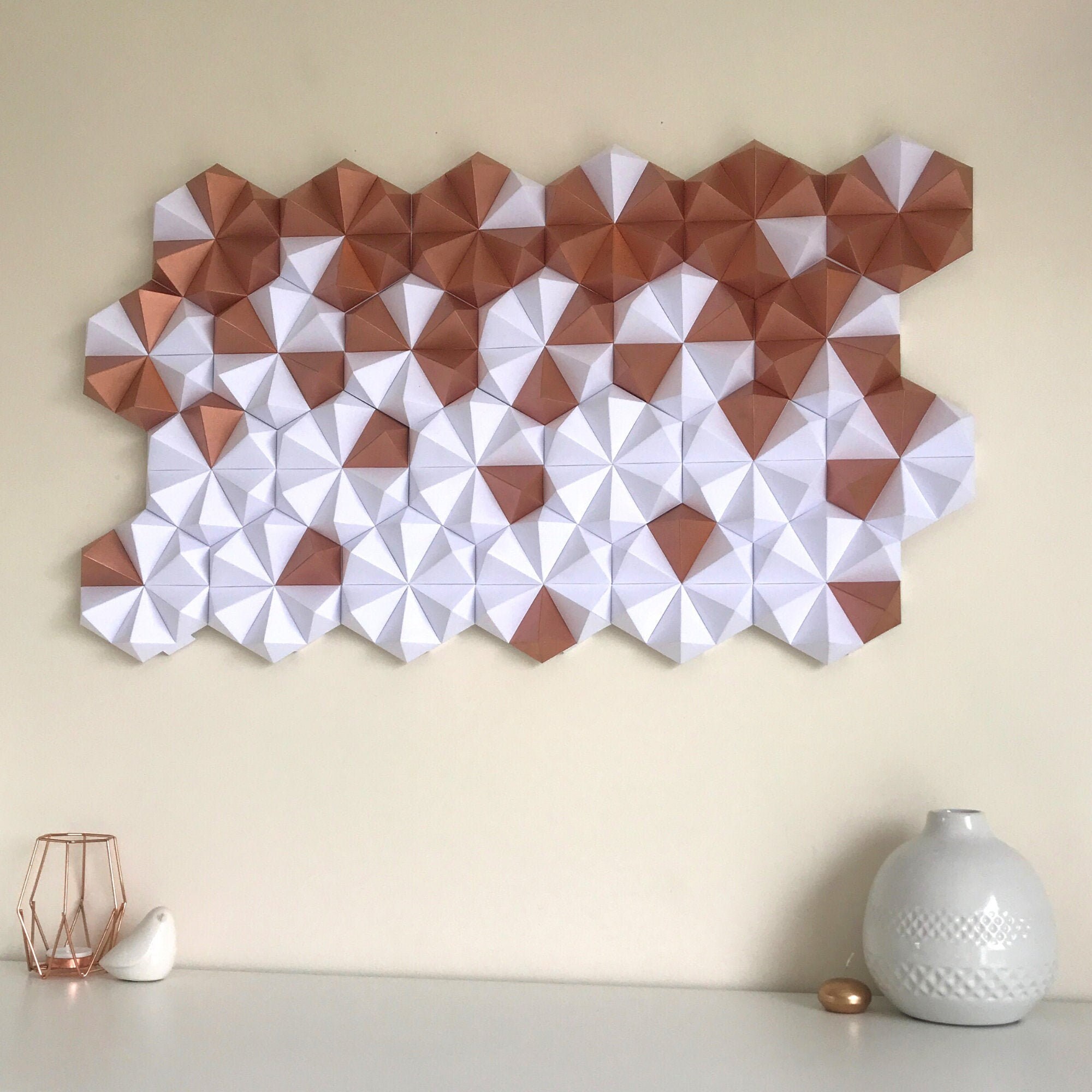 Fresque Diamant, Panneau Mural sur Mesure, Artisanal et Fait à La Main, Origami Géométrique en Relie