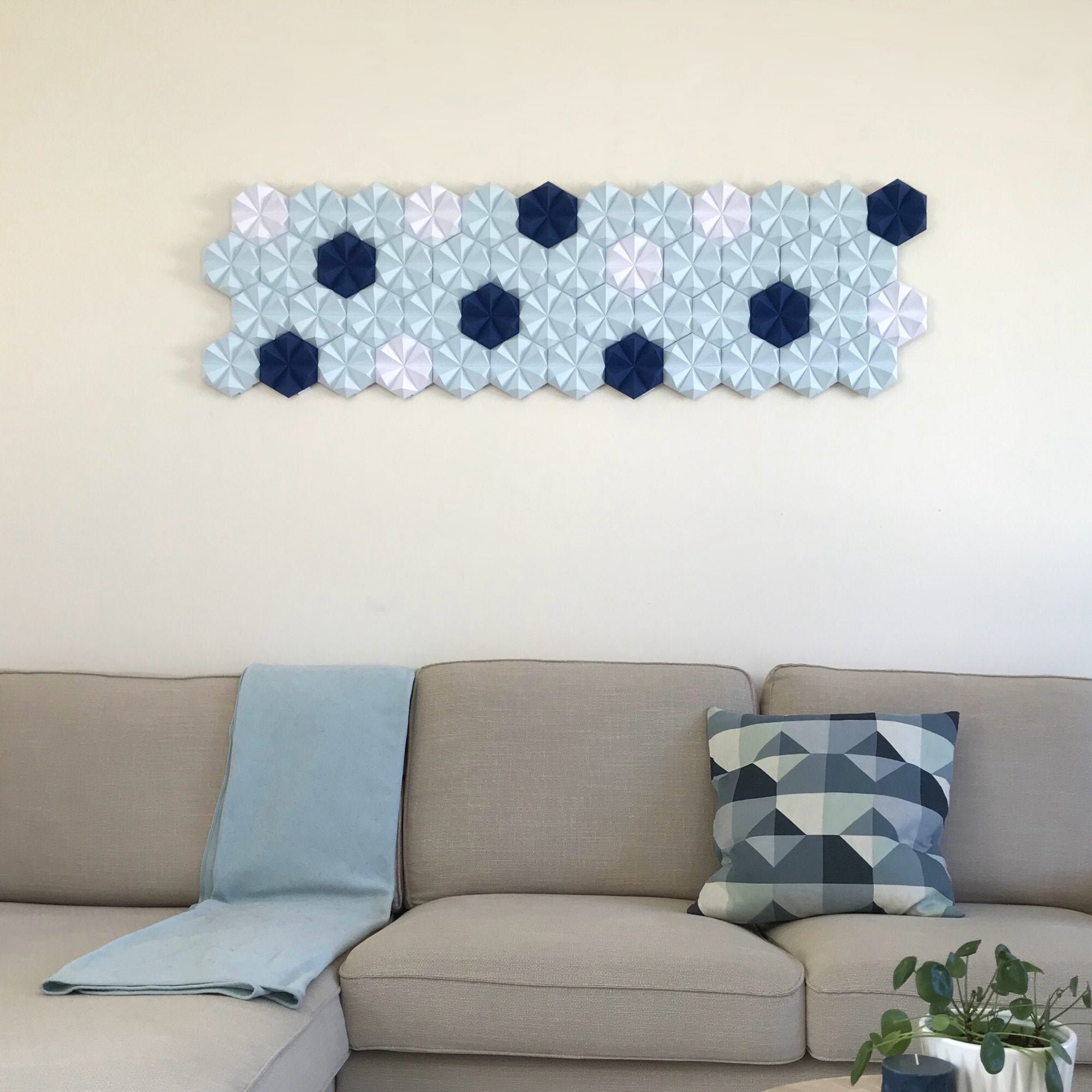 Fresque Diamant, Panneau Mural sur Mesure, Artisanal et Fait à La Main, Origami Géométrique en Relie