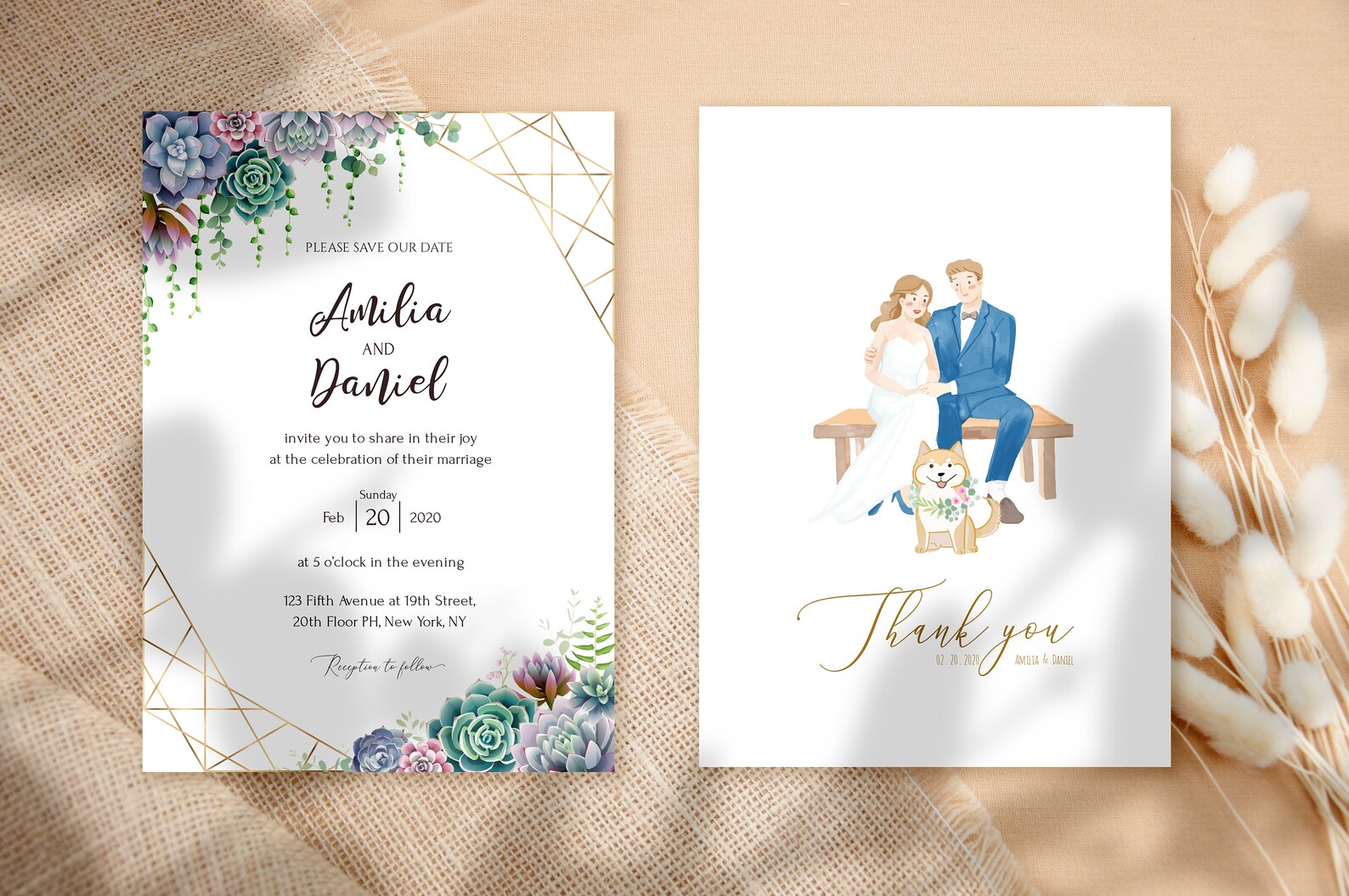 Double sided Wedding invitation templates. Instant download. | Etsy