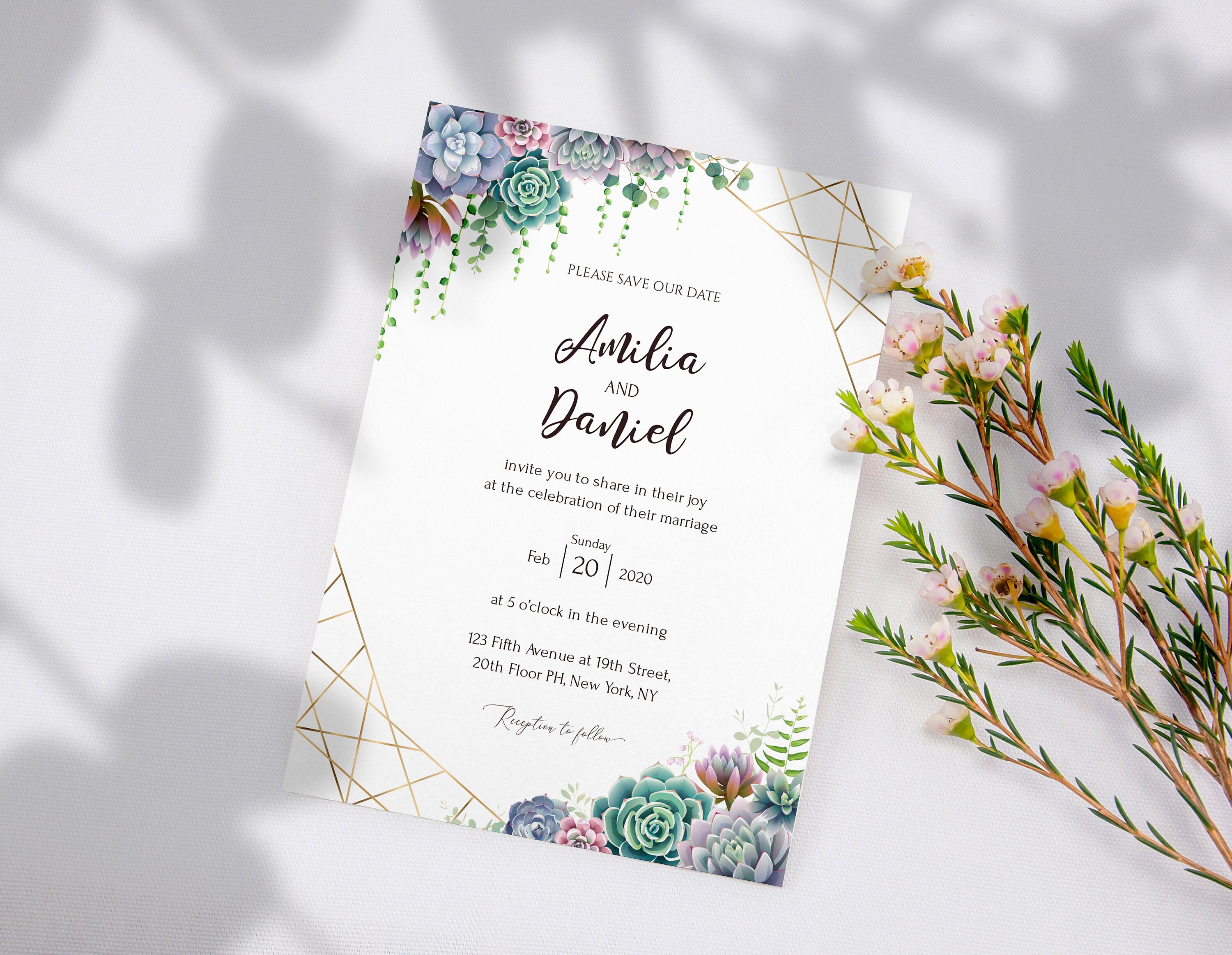 Double sided Wedding invitation templates. Instant download. | Etsy