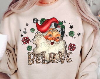 Retro Santa Christmas Sweatshirt: Women's Holiday Pullover