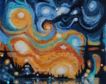 Night Pearls - felted cityscape