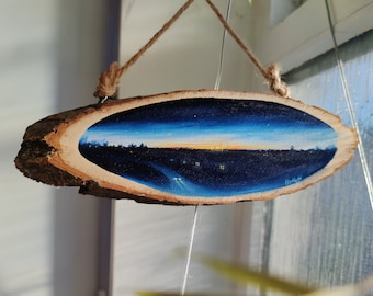Hanging wood sunset painting "Coming Home"