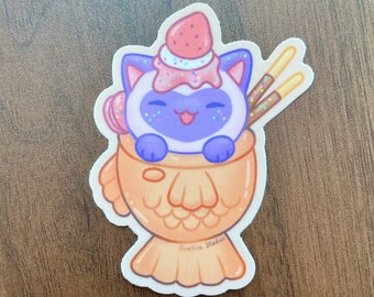 2"x3" Dessert Cat Taiyaki Ice Cream | Vinyl Waterproof Decal