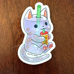 Boba Tea Cat (transparent) | Bubble Tea Chibi Cat | Waterproof vinyl decal