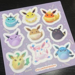 5” x 5” Eeveelutions stickersheet |  Squishmallows | Eevee, Vaporeon, Flareon, Jolteon, Espeon, Umbreon, Leafeon, Glaceon | Vinyl decal